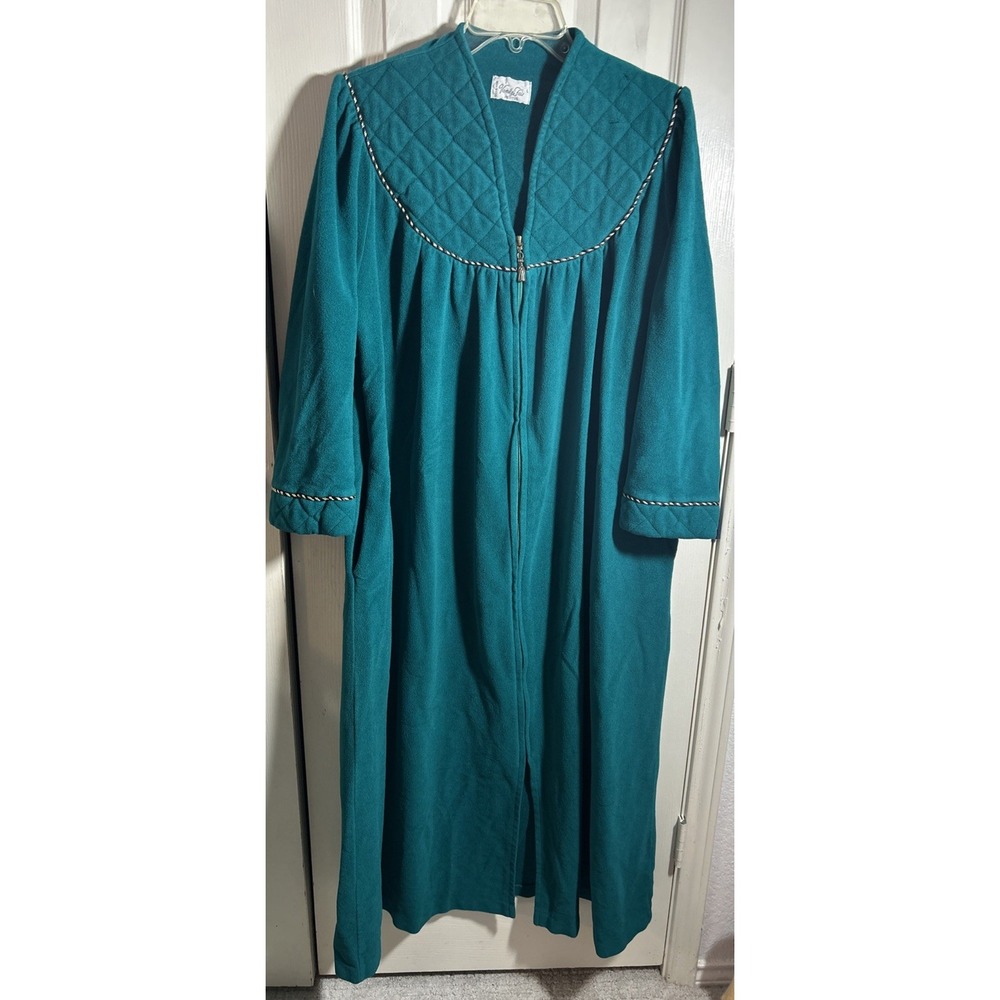 Vanity Fair Petite Robe Women Micro Fleece Pockets Zip Up Large Teal